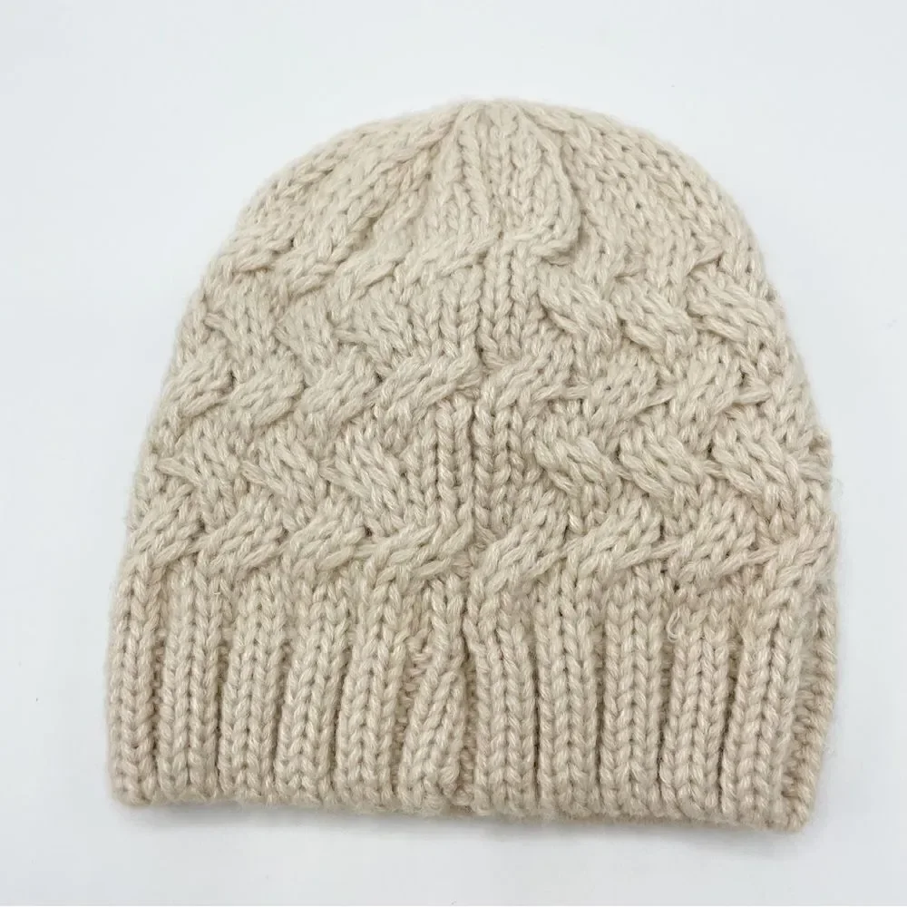Starting Out neutral tone knit beanie with flowers